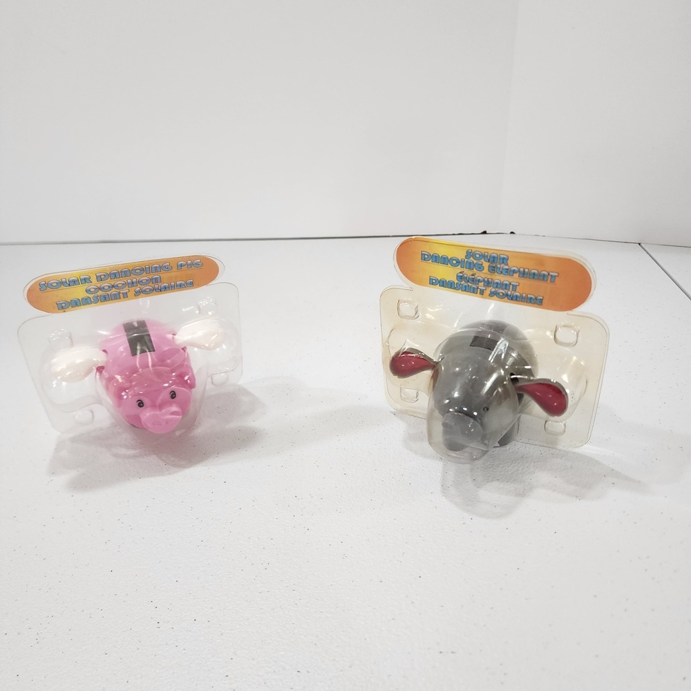 Greenbrier Solar Dancing Pig and Elephant Figures Set of 2 Pink Grey Solar Toys